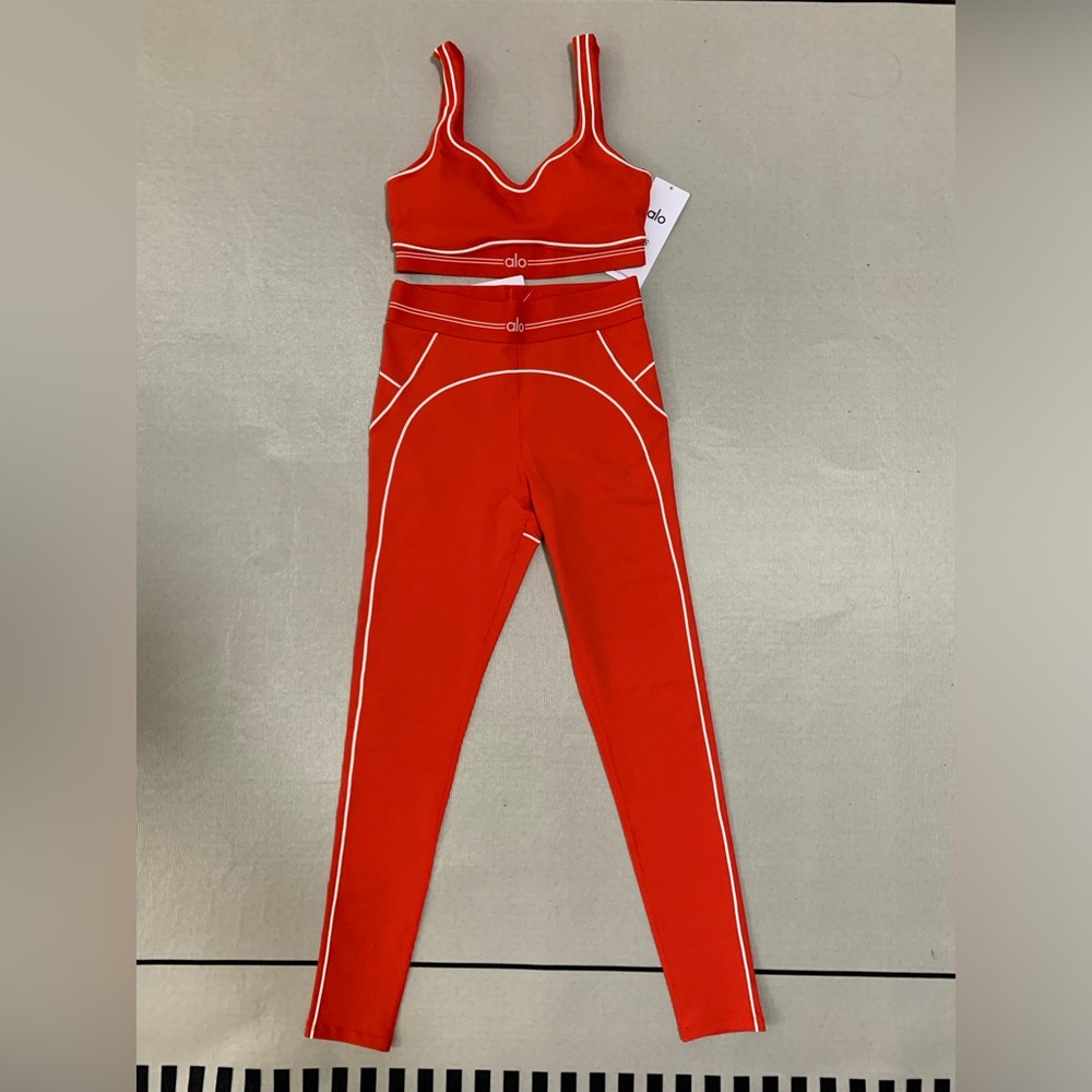 ALO Yoga Red Sports Bralette with White Piping